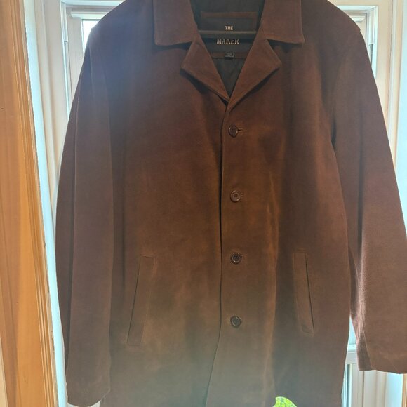 NEW!! Chocolate Brown Suede Car Coat w/diamond quilted insulated lining - Picture 7 of 7